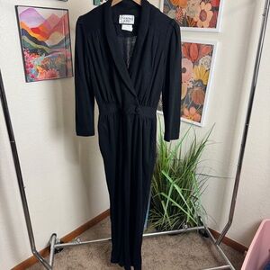 VINTAGE | Courtney Jones | black long sleeve jumpsuit with shoulder pads | 10